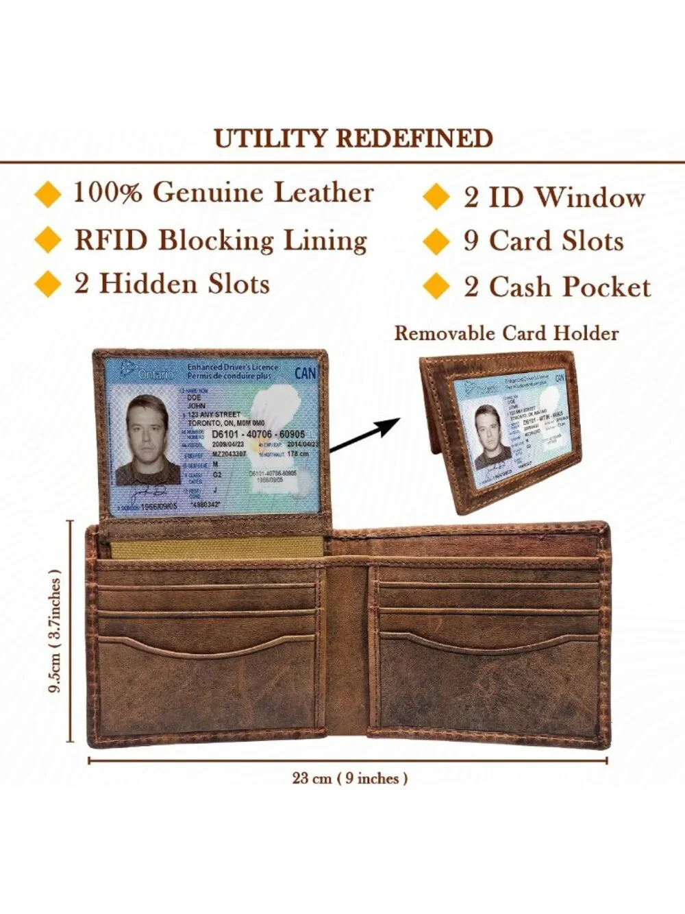 Men's Bifold Leather Wallet - 3D Horse Face Design, RFID Protection, 9 Card